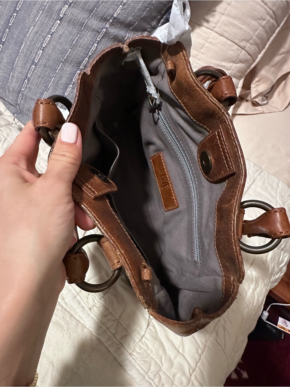 Frye Brown Leather Crossbody Bag with Top Handles - Picture 6 of 7